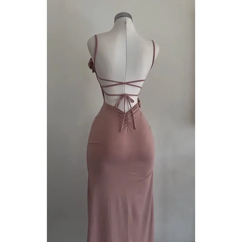 Sexy Sleeveless Slit Dress Openwork Elegant Three-dimensional Rose Slim Dress 2025 Summer Fashion Ladies Party Club Vestidos — image 5