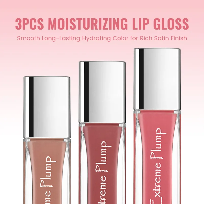 3-teiliges, extrem pralles Lipgloss-Set mit Spiegelglas-Finish, langlebige, feuchtigkeitsspendende Lippenglasur, nicht klebriger, wasserdichter nackter flüssiger Lippenstift — image 4