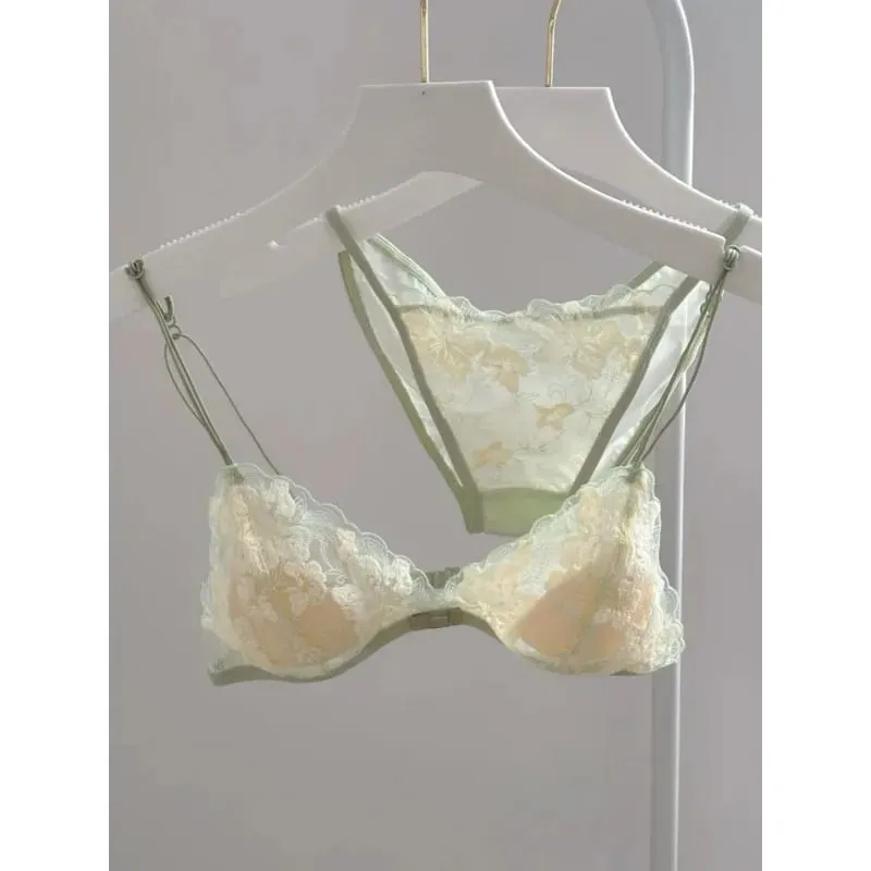 Bralette triangular francês, renda bordada, sem fio, transparente, vazado, sexy, desejo puro, conjunto de lingerie moyisu, sexy tushy — image 1
