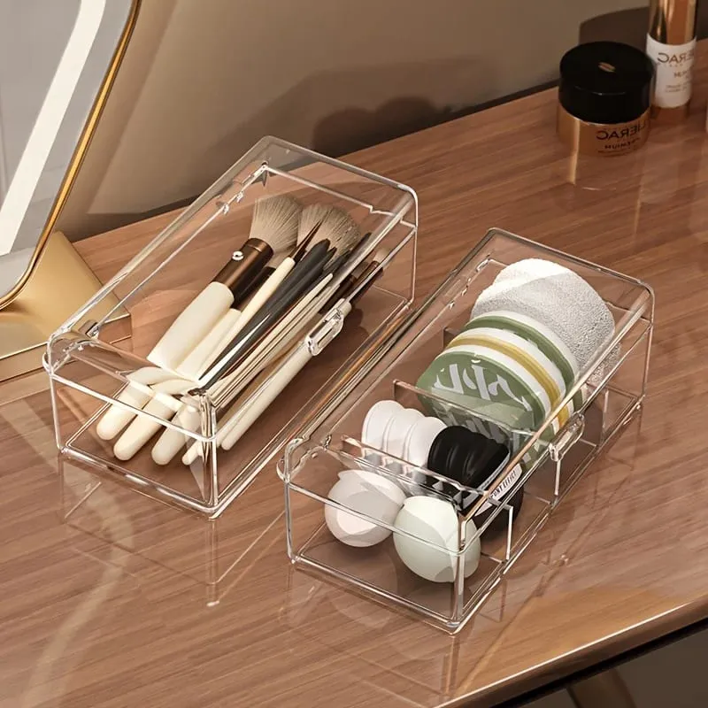 Stapelbare Acryl-Aufbewahrungsbox für Make-up-Pinsel mit Deckel, transparenter Organizer für Make-up-Schwämme, staubdicht, für kosmetische Werkzeuge, Puff-Aufbewahrungskoffer — image 1