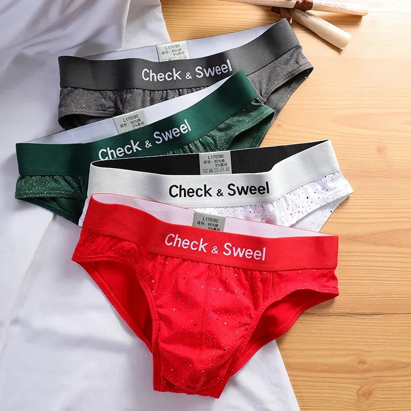 Bedruckte gepunktete Unterwäsche für Herren aus reiner Baumwolle, Dreieckshose, Sommer, Sport, Jugend, lockere und atmungsaktive Dreieckshose