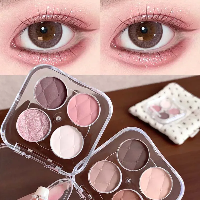 4 barvy Matné jemné třpytky Paletka očních stínů s nízkou sytostí Dlouhotrvající hedvábný a snadno barvící broskvový pudr Denní make-up očí — image 1