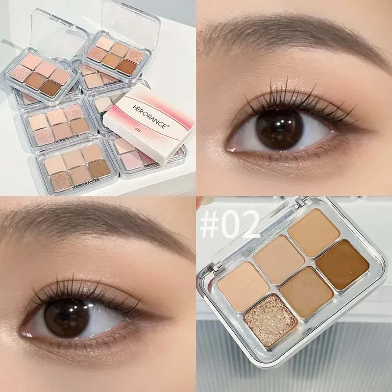 Palette di ombretti opachi luccicanti di rosa grigia 6 colori Glitter color terra Ombretto a bassa saturazione Pigmento Cosmetici a lunga durata — image 7