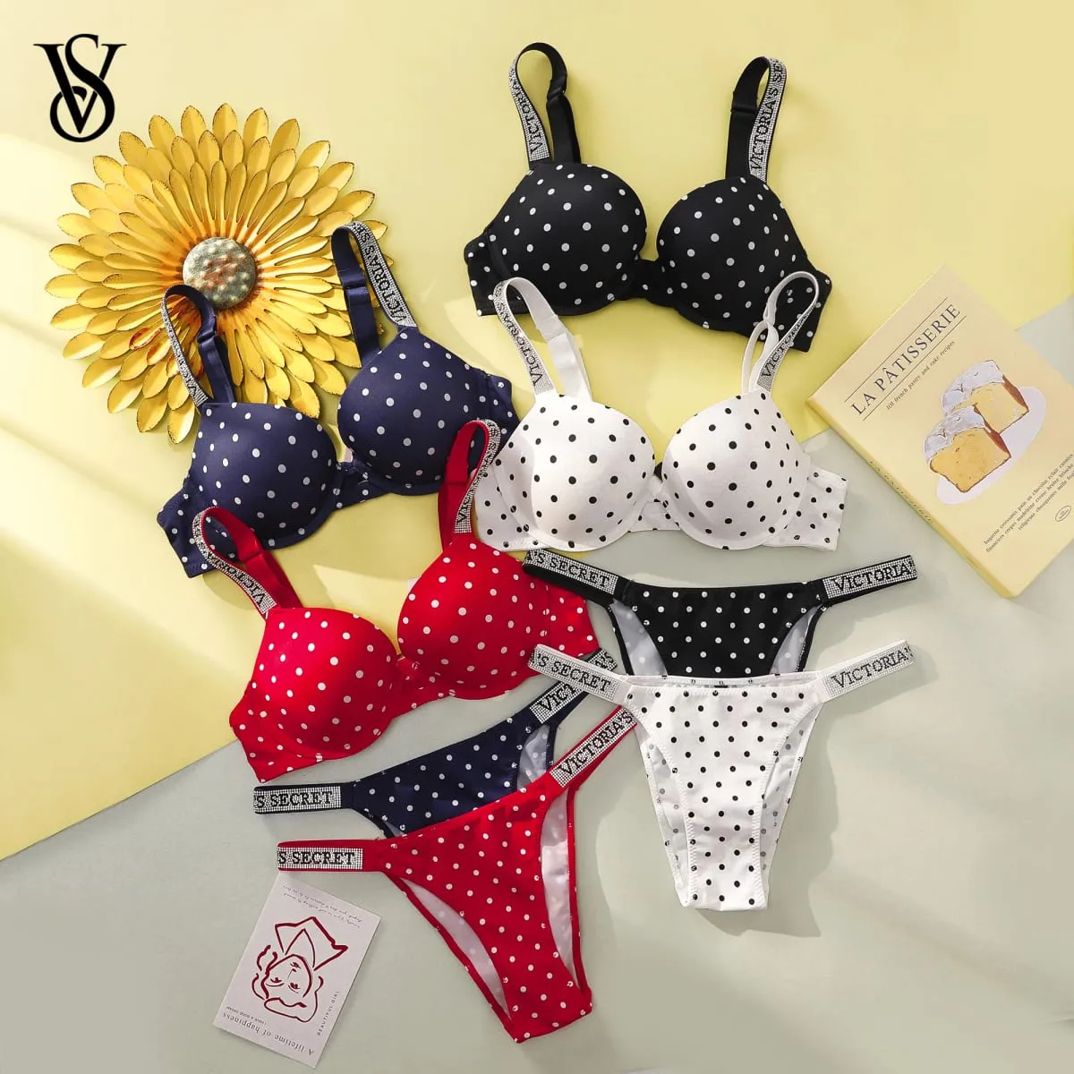 Victoria Secret เซ็กซี่มาก Shine สคริปต์ Polka Dot Push Up Bra Shine สคริปต์ทองชุดกางเกงผู้หญิงชุดชั้นในเซ็กซี่ร้อน — image 2