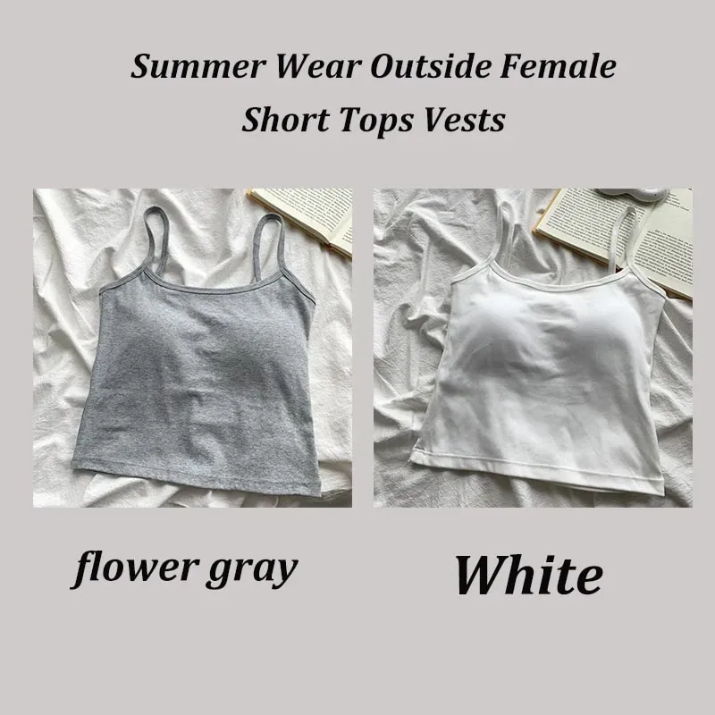 2 ชิ้น/เซ็ตผู้หญิง Basic Cotton Camisole มาดามสีทึบสปาเก็ตตี้สายรัดแขนกุด Slim เสื้อ Breathable เสื้อแขนกุดสั้น — image 15
