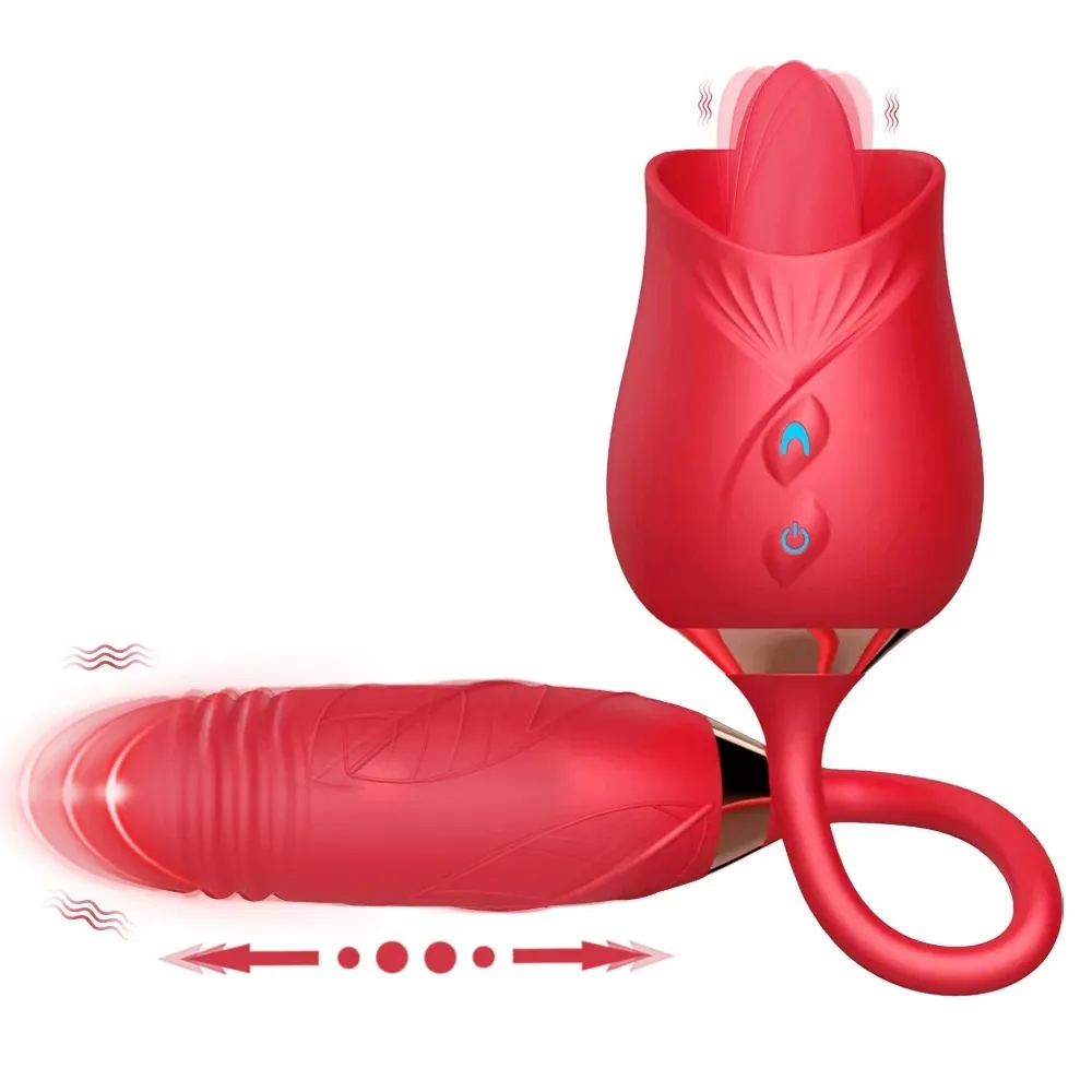 Rose Licking Vibrator for Women Telescopic Dildo Powerful Thrusting Vagin Massager Tongue Clitoris Stimulation Adult Sex Toys — image 1