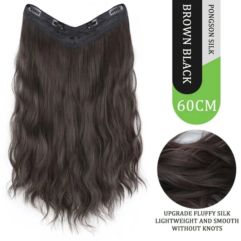 U Part Hair Extensionsสังเคราะห์Curly Waveคลิปในส่วนขยายของผมOne Piece 3/4 Full Headครึ่งวิกผมตรงหนาhairpiece — image 18