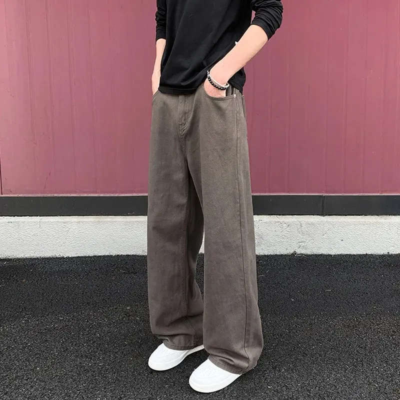 Baggy-Jeans für Herren, Retro-Stil, einfarbig, weiß, locker, weites Bein, Denim-Hose, Herren, lässig, täglich, Streetwear, gewaschene Herren-Jeanshose