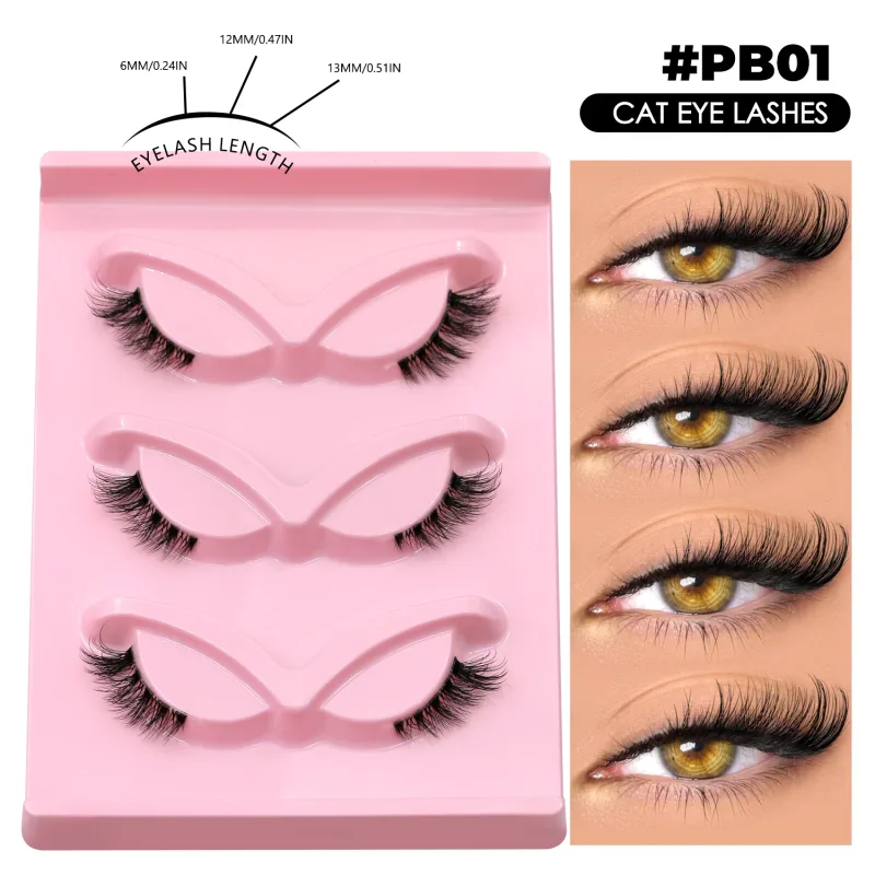 Demi-cils yeux de chat, aspect naturel, Faux cils vaporeux, Faux cils en vison, bande transparente, Faux cils naturels, maquillage