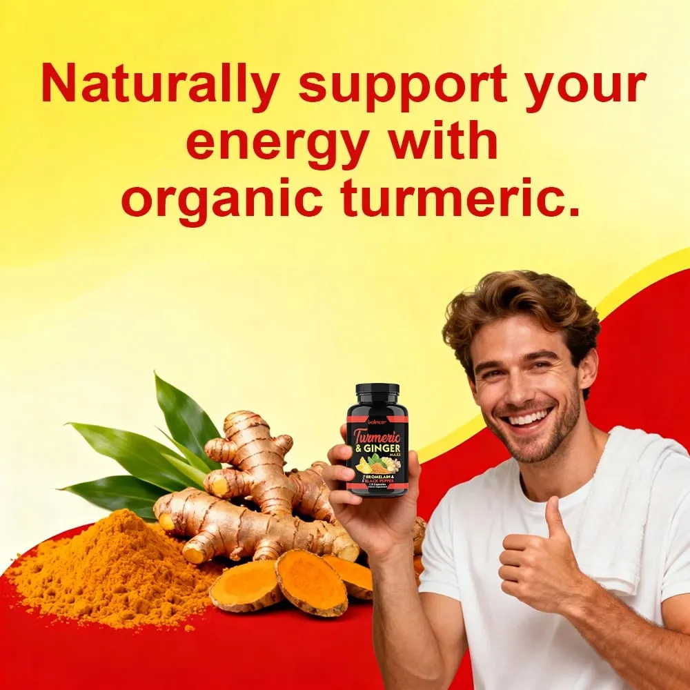 Capsules de curcumine de curcuma biologique avec gingembre, soutien des articulations, muscles, cardiovasculaire, cognitif, digestif et bien-être immunitaire — image 4
