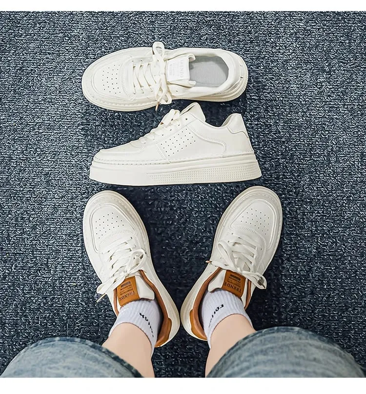 Männer Casual Sneakers Atmungsaktive Trendy Paarung Weiß Bequeme Rutschfeste Tägliches Gehen Dicke Sohlen Höhe Zunehmende Sportschuhe — image 9