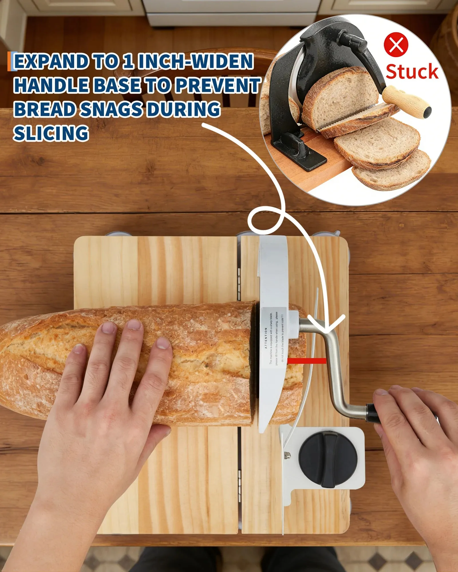 Alat Pengiris Roti Manual, Alat Pengiris Roti Kayu Dapat Dilipat dengan Pemotong Roti Food Grade Ketebalan 0,1 "-2" yang Dapat Disesuaikan untuk Roti Panggang dan Bagel Buatan Sendiri — image 4