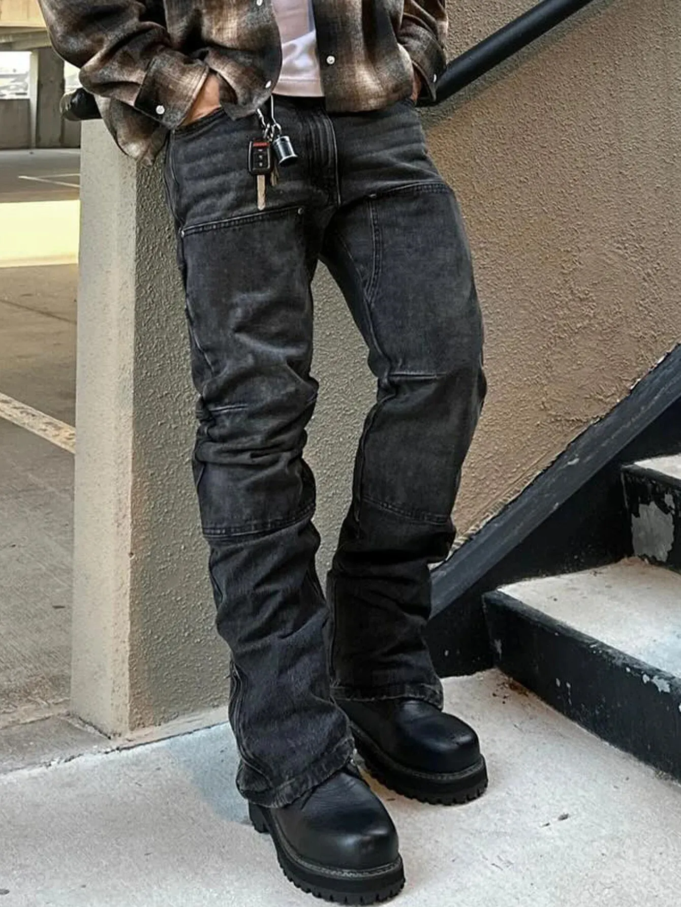 Bootcut Jeans Denim Pant Men Vintage Washed Distressed Mid Waist Slim Fit Trousers Y2k Streetwear Work Casual Splice Summer 2026 — image 7