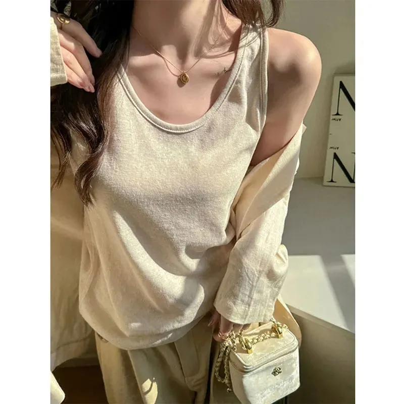 2026 novas mulheres verão casual regata cor sólida all-match básico sem mangas colete feminino coreano simples solto o-pescoço camis topo — image 1