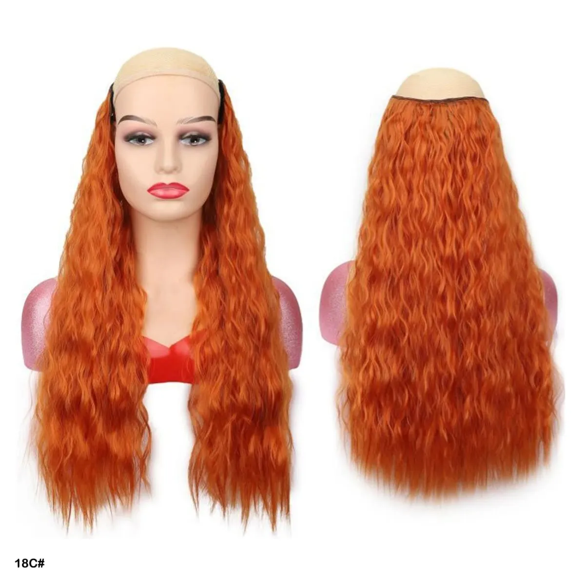 Extensions de cheveux synthétiques bouclés pince en une seule pièce 4Clips postiches longues vague profonde pour les femmes usage quotidien accessoire de cheveux de fête — image 14