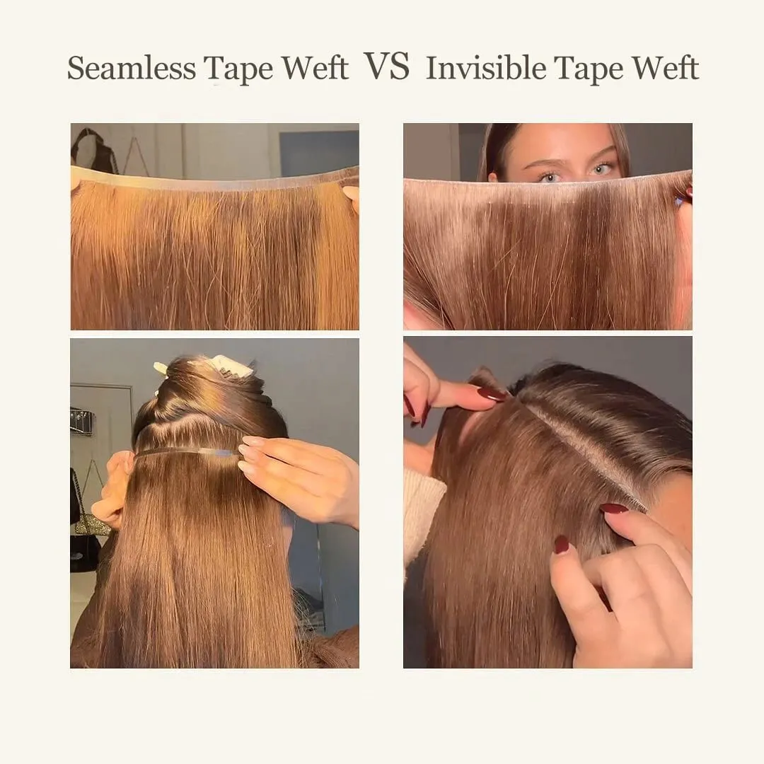 Invisible Long Flat PU Weft Bundles Human Hair Injected Seamless PU Skin Weft Hair Extension No Glue Tape On Hair Bundle 12"-22"
