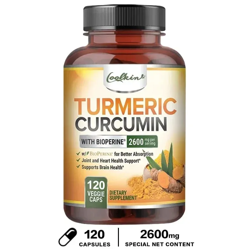 Curcumin-Ergänzungsmittel mit schwarzem Pfeffer, 2600 mg, enthält 95 % Curcumin. Nahrungsergänzungsmittel zur Gelenkunterstützung mit verbesserter Absorption