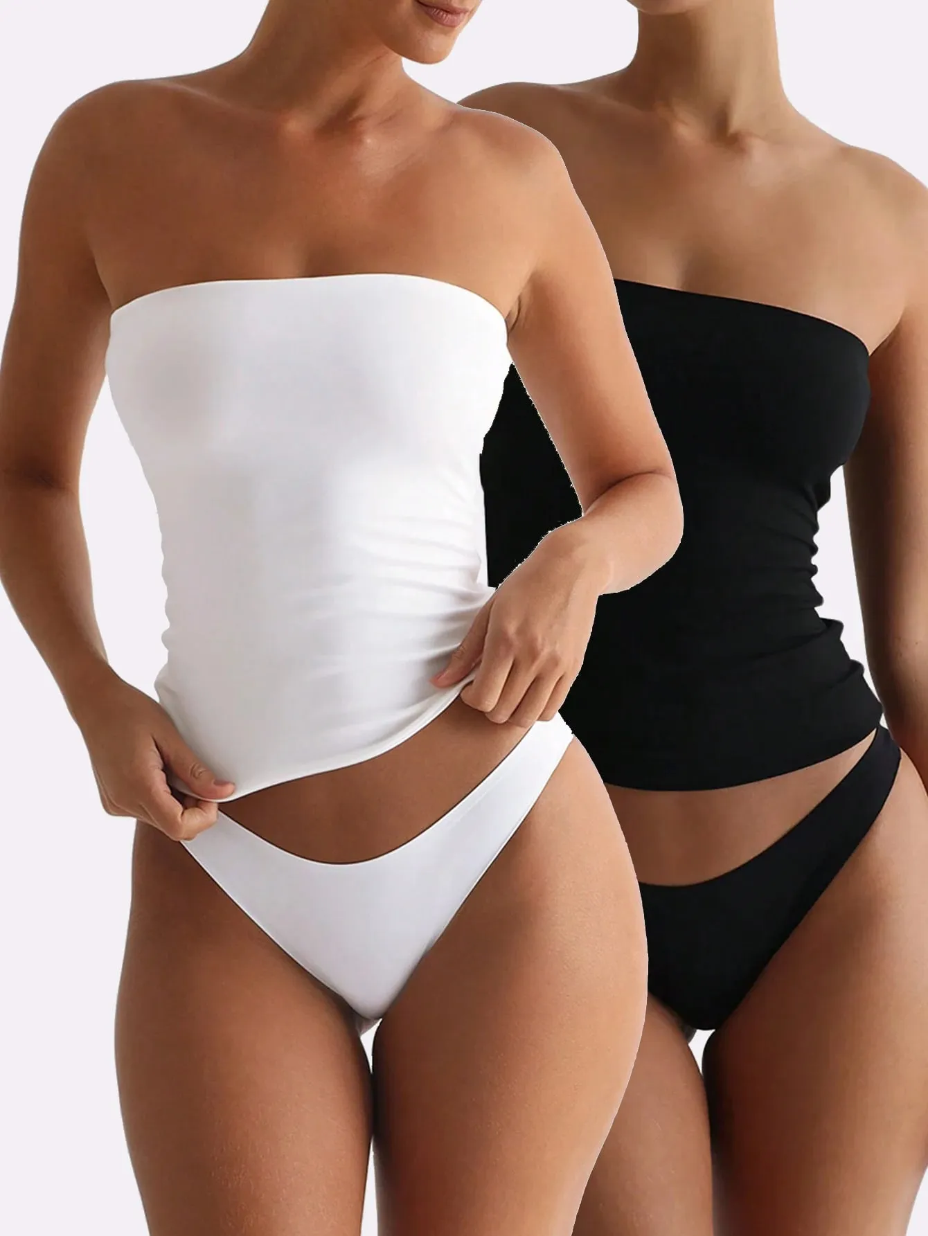 2 팩 솔리드 스트랩리스 튜브 탑 여성 소프트 스트레치 민소매 슬림 기본 우아한 레이어링 Bandeau Cami 데일리 캐주얼 복장 — image 2