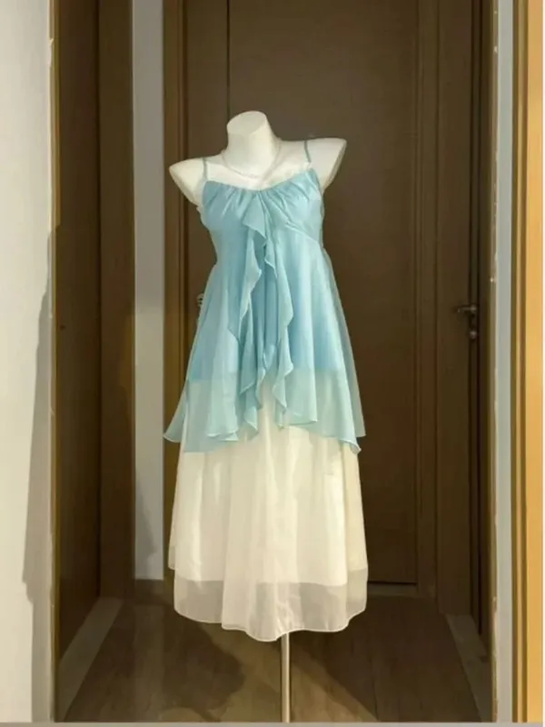 Nowe letnie zestawy damskie w stylu vintage eleganckie wzburzyć koronkowy szyfonowy projekt Mini spódnica garnitur wróżka kobiece słodkie koreańskie modne stroje 2025 — image 14