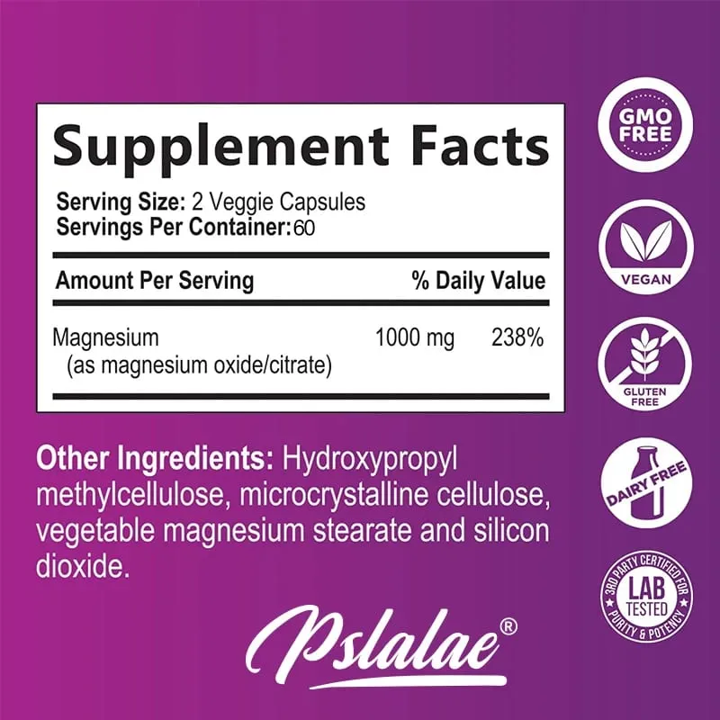 Magnesiumcitratkapsler 1000 mg - Maksimal absorption for muskelnerveknogler og hjertesundhed Glutenfri ikke-GMO — image 3