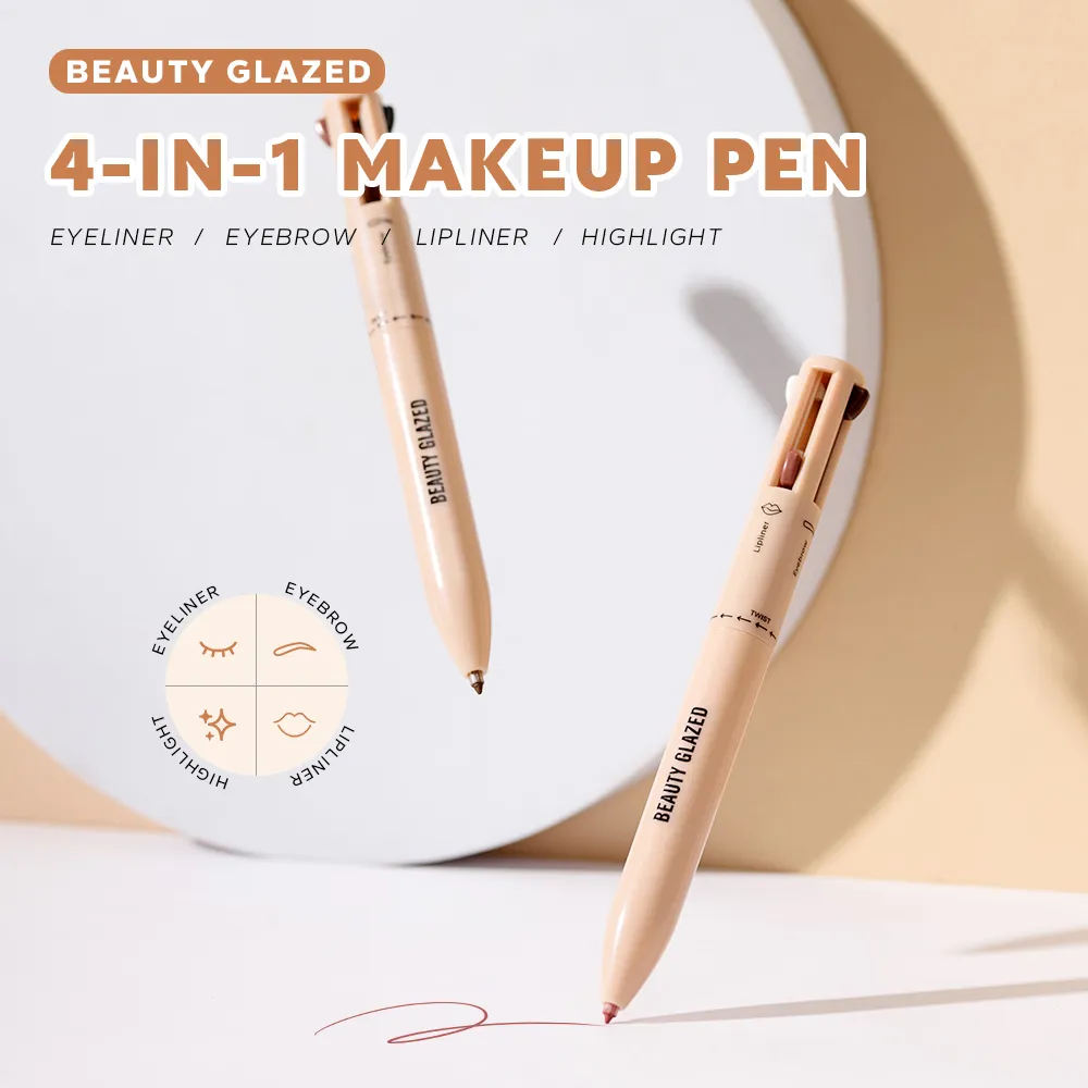 Matita per trucco multifunzionale smaltata di bellezza Matita per sopracciglia Eyeliner Lip Liner Evidenziatore 4 in 1 Penna a sfera per trucco Finitura opaca — image 3