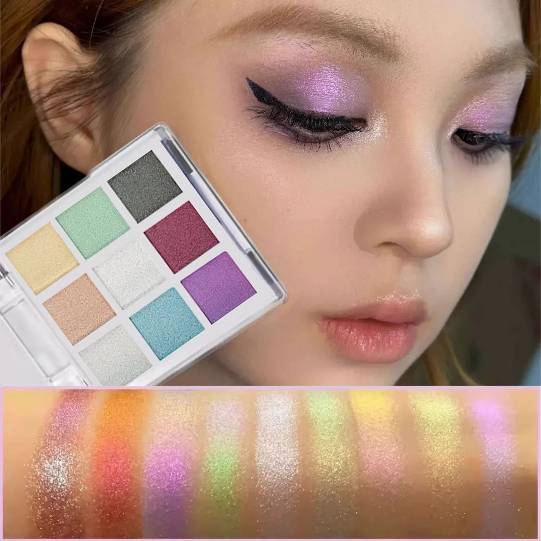 Tavolozza di ombretti Chameleon glitter a 9 colori Tavolozza di ombretti in polvere pressata a lunga durata impermeabile Kit cosmetico per trucco occhi per donna di moda — image 2