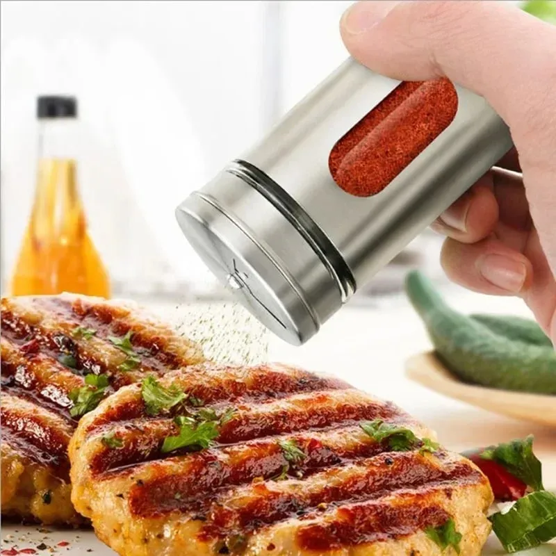 Stainless Steel Spice Shaker Seasoning Cans Rotate Camping Barbecue Jars Spice Storage Box Salt Sugar Pepper Storage Bottle — image 2