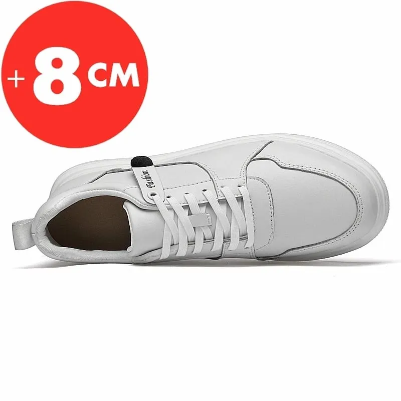 Baskets de grande taille pour hommes, chaussures rehaussantes, semelle intérieure rehaussante, talons hauts de 7 à 8CM, chaussures de Sport en cuir véritable — image 4