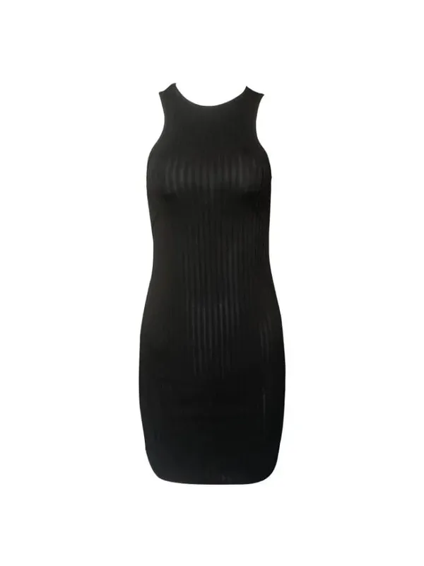 Sexy Stripes Thread Knitting Slim Bodycon Dress Women Sleeveless Solid Color Skinny Mini Dress Elegant Club Party Vestidos — image 5