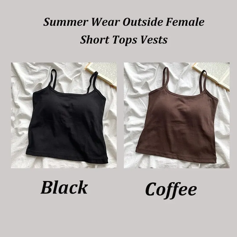 2 ชิ้น/เซ็ตผู้หญิง Basic Cotton Camisole มาดามสีทึบสปาเก็ตตี้สายรัดแขนกุด Slim เสื้อ Breathable เสื้อแขนกุดสั้น