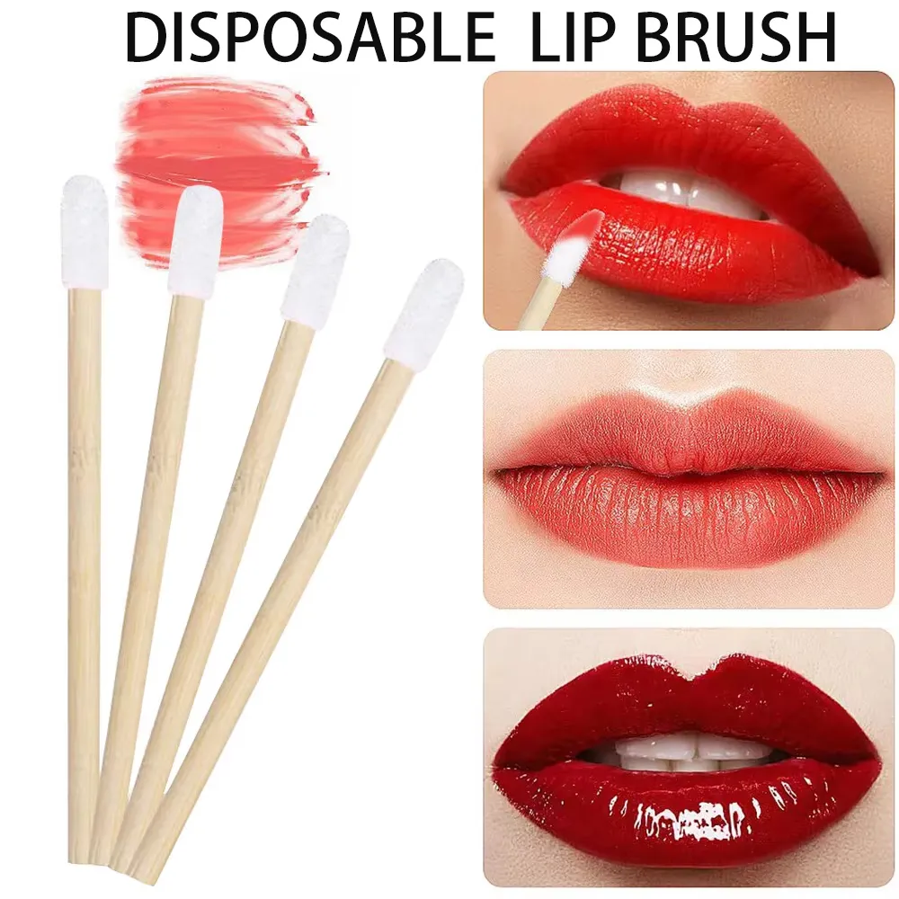 50/100 stücke Lip Wands Applikatoren Bambus Griff Lippenstift Pinsel Glanz Zauberstab Make-Up Pinsel Für Wimpern Verlängerung Schönheit Werkzeug — image 4