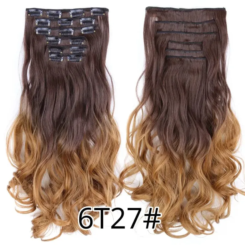 คลิปสีดำในส่วนขยายตรง 22 "ยาวสังเคราะห์หนาคลิปบนผมสำหรับผู้หญิง 6 ชิ้น/เซ็ต CURLY Full HEAD งานแต่งงานทุกวัน — image 42