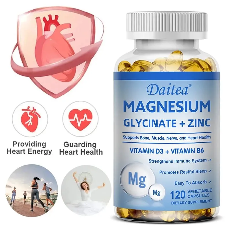 Magnesium Glycinate 500mg Capsules High Absorption with Zinc Vitamin D3 B6 Supports Bone Muscle Nerve and Heart Health — image 1