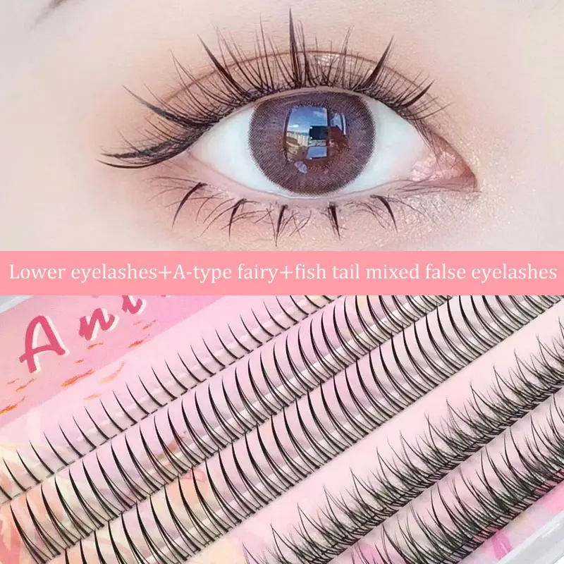 Anlinnet Fishtail + A-type blandet hår Fem rækker blandet naturlige falske øjenvipper Selvpodende enkeltklynge øjenvipper Eye Lash Fa — image 2