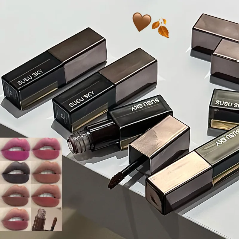 Wasserdichter Punk Gothic Mattschwarzer Lippenstift Lila Lipgloss Make-up Mousse Lippenschlamm Dunkelrot Brauner Lippenstift Antihaft-Cup-Lippentönung — image 5