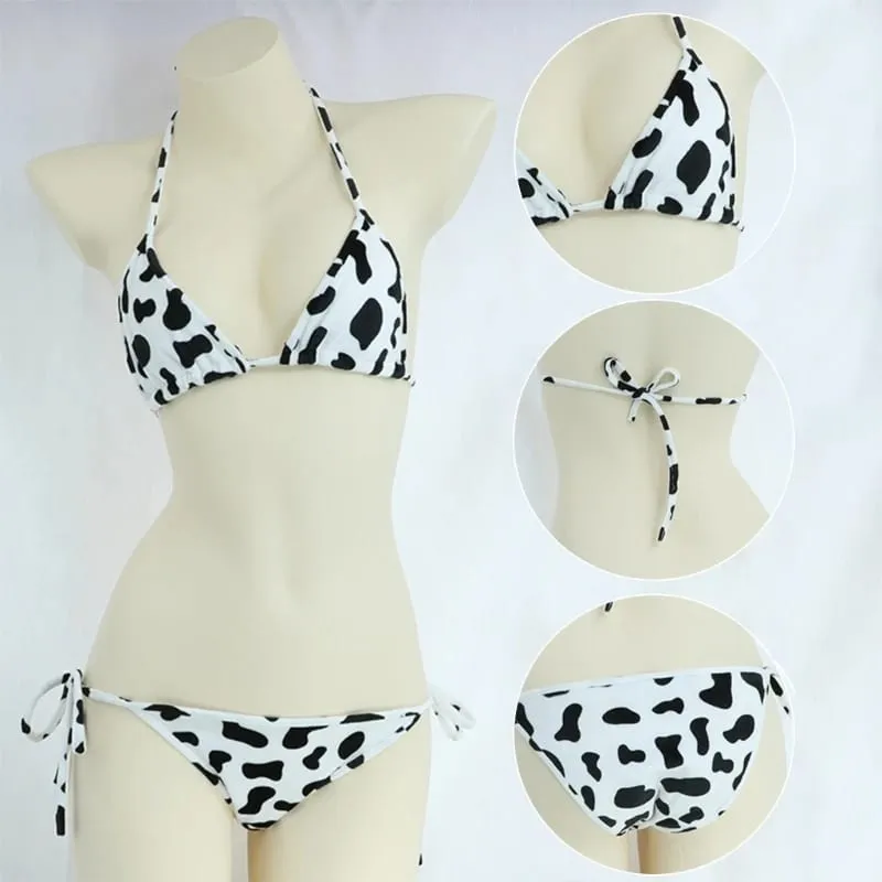 ชุดบิกินี่สตรีสไตล์ญี่ปุ่นน่ารักนมวัว Dotted MINI ชุดบิกินี่ชุดชั้นใน Halter คอ Bras Top กางเกง Panty — image 6
