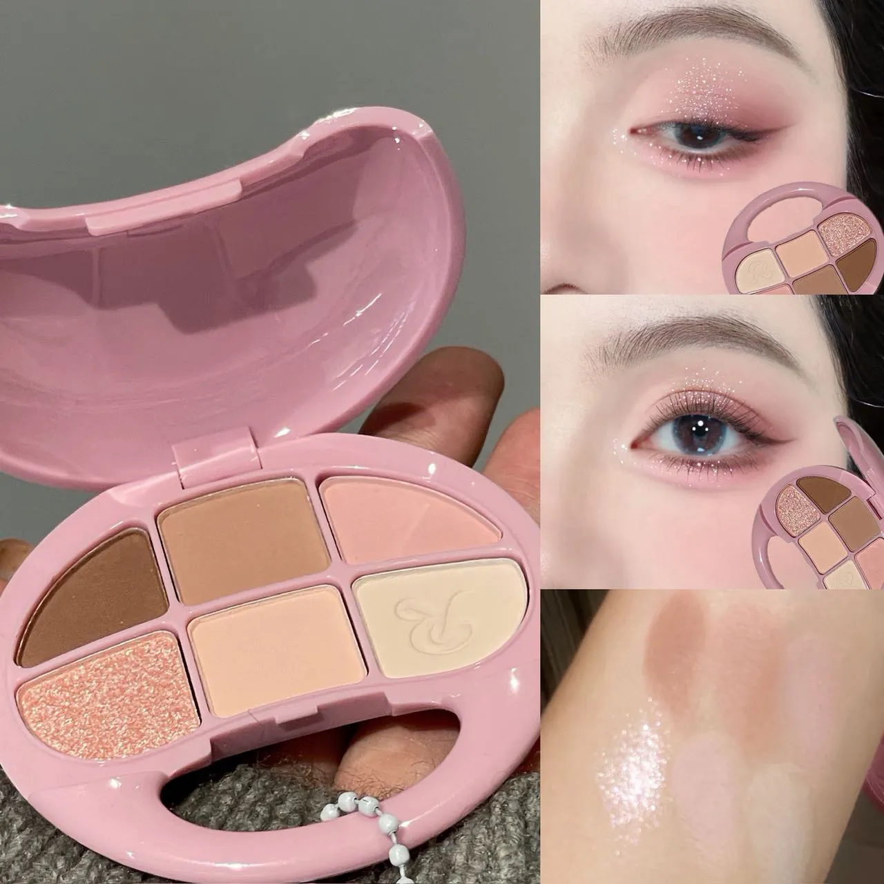 Palette di ombretti marrone castano da 6 colori Ombretto opaco luccicante Illumina la tavolozza di trucco con pigmenti per occhi rosa glitterati impermeabili
