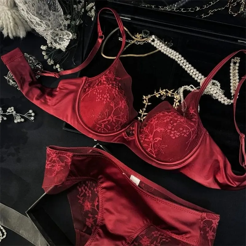 Dessous-Set aus Spitze und Satin im französischen Stil, mit verstellbaren Trägern, BH und dünner Polsterung aus weichem Draht, bequem, Unterwäsche für muslimische Mädchen — image 5