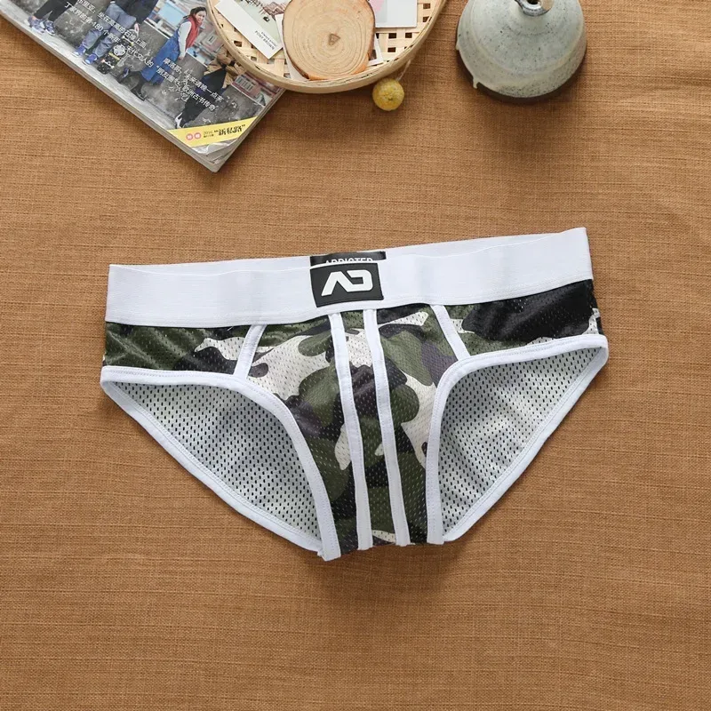 Men's nylon mesh breathable cool camouflage panties addicted youth briefs — image 2