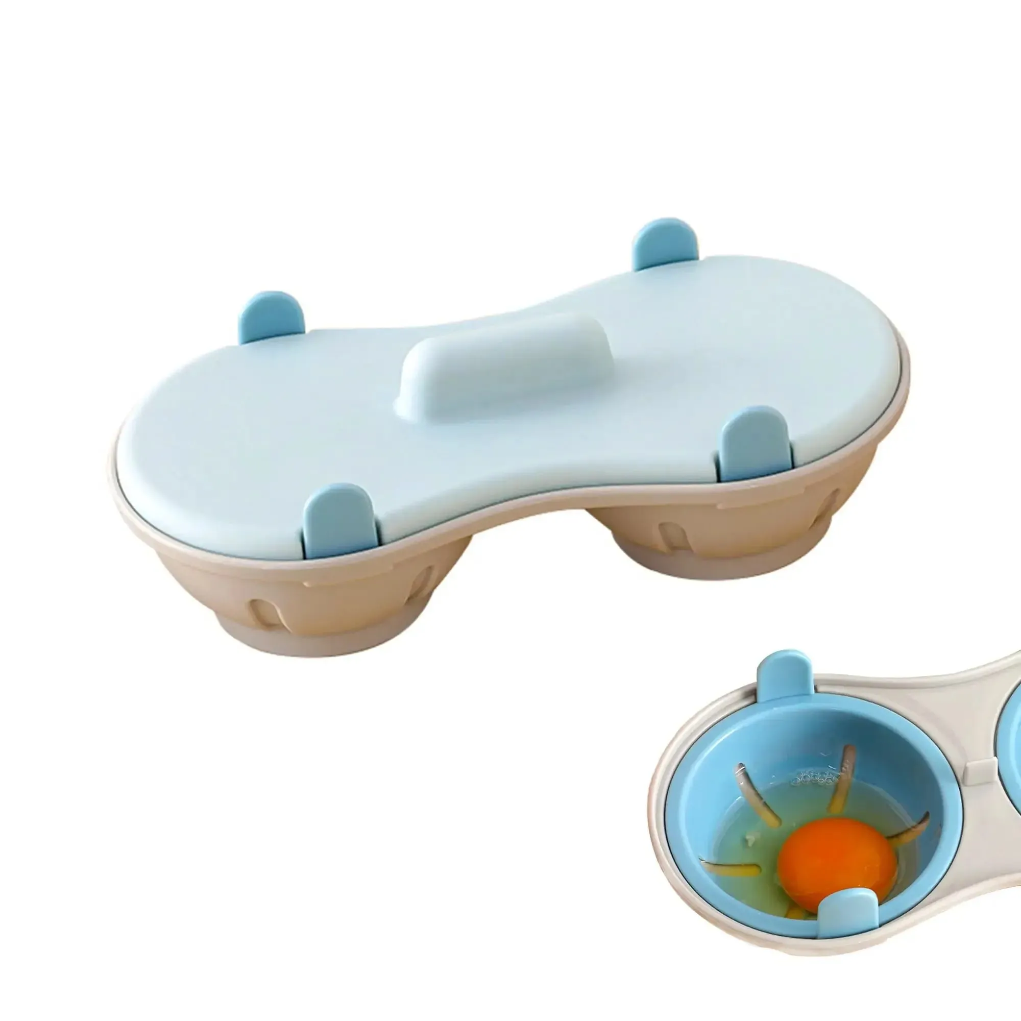 Cazador furtivo de huevos para microondas, cazador furtivo de huevos doble eficiente para microondas, cocina huevos escalfados con escurridor desmontable, calor para cocina — image 6