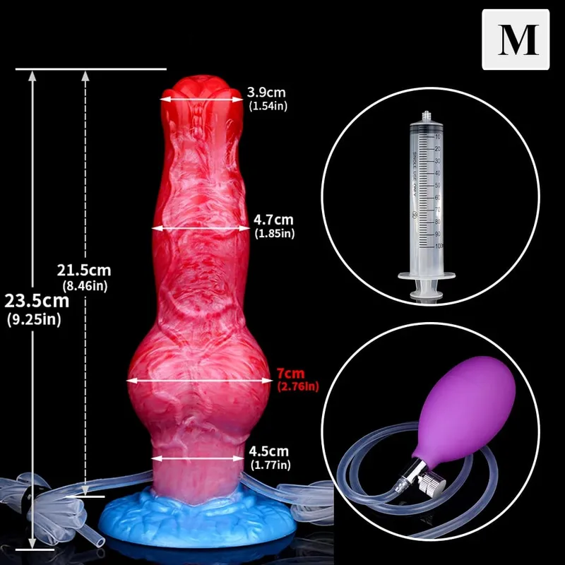 Eiaculazione Plug anale Cane/Lupo Pene gonfiabile con nodo grosso con funzione di squirto Giocattolo del sesso con ventosa forte per donne e uomini