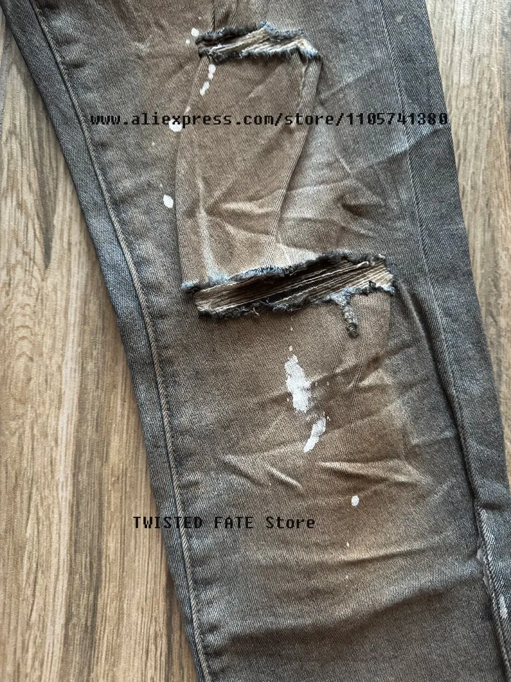 ผู้ชาย High Street Distressed Dirty Washed สีฟ้าตัดยืด Skinny & Slim Fit สเปรย์ทาสี Ripped กางเกงยีนส์ — image 6