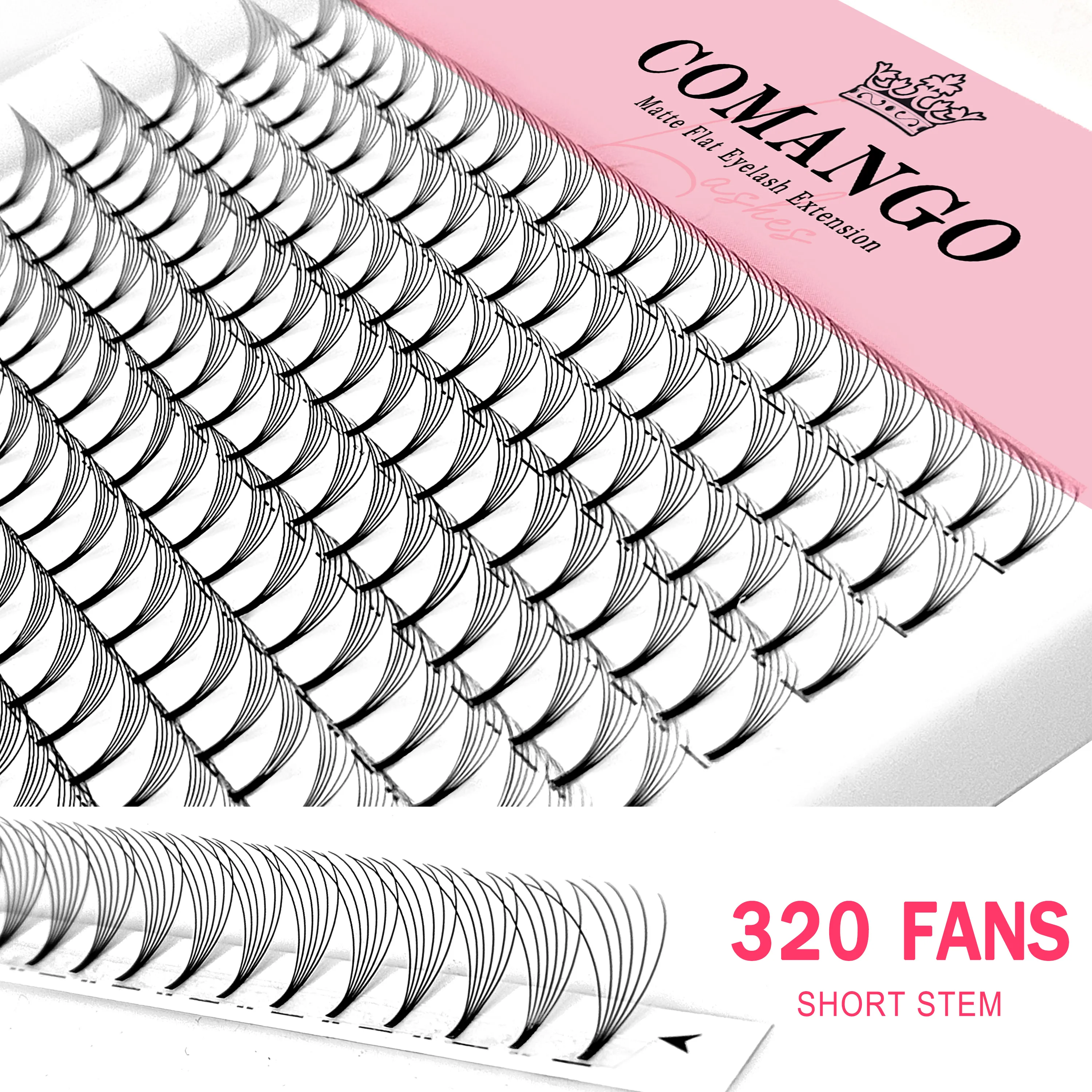 CoMango うっすらとした既製ボリュームファン 3-10D 個別まつげエクステンションショートステム 320 ファンフェイクミンク既製ロシアまつげ — image 4