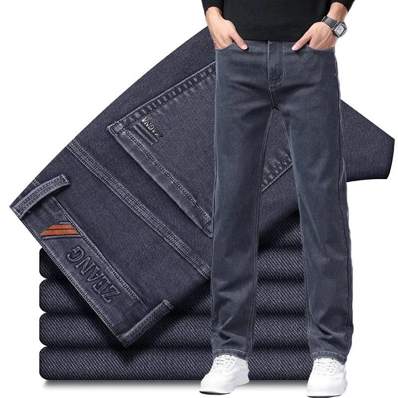 Klasické rovné pánské strečové džíny Lyocell Bavlna Pohodlné Měkké Ležérní Denim Kalhoty Jarní Podnikání Pracovní Šedé kalhoty — image 2