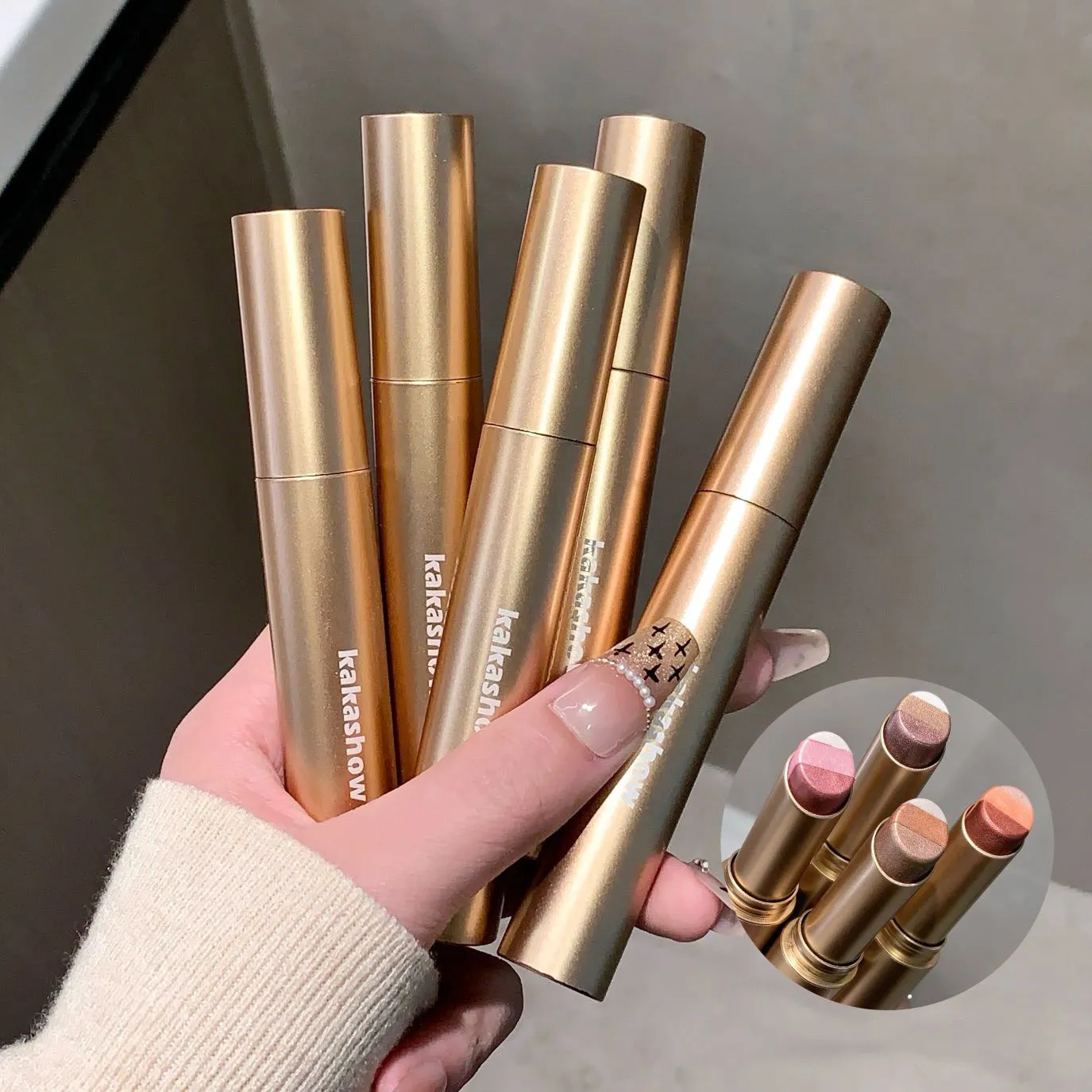 Kakashow Three Color Pearl Glitter Eye Shadow Stick Gradient Jemné lesklé oční stíny Voděodolná dlouhotrvající denní oční kosmetika — image 6