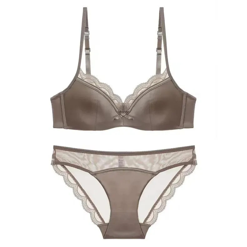 Französischer Luxus-Seiden-BH für Damen mit kleiner Brust, verstellbares Schlankheits-Bralette- und Höschen-Set, bequem, sexy, transparentes Dessous-Set — image 12