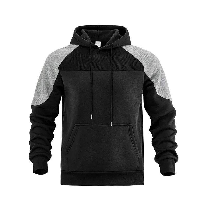 Men Patchwork Color Block Pullover Hoodie Drawstring Kangaroo Pocket Long Sleeve Loose Sweatshirt Autumn Winter Streetwear Tops — image 9