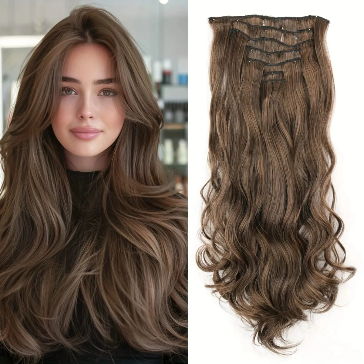 Coiffure longue droite 16 Clips 7 pièces/ensemble Extensions de cheveux postiches synthétiques blondes noires naturelles résistantes à la chaleur pour les femmes — image 38