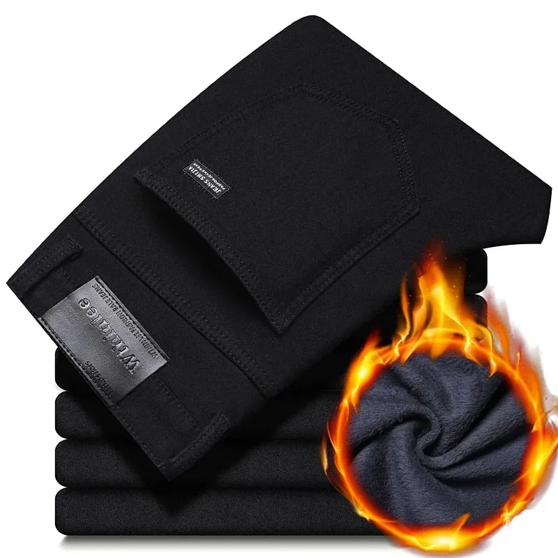 Pantaloni dritti elastici dei jeans slim neri puri dei nuovi uomini di primavera autunno moda business per il tempo libero pantaloni denim vintage coreani maschili