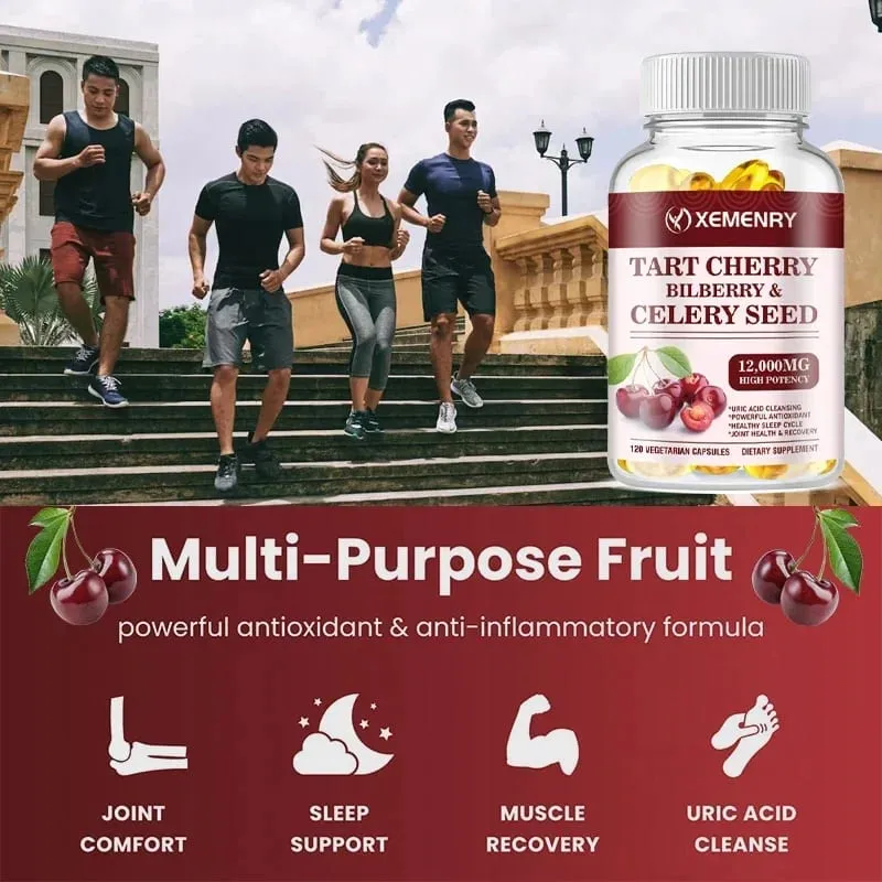 Organic Tart Cherry & Celery Seed Capsules - Uric Acid Cleanse Support Sleep & Joint Health Muscle Repair Supplement — image 5
